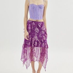 UO Tuli Ruffle Midi Skirt Women size L